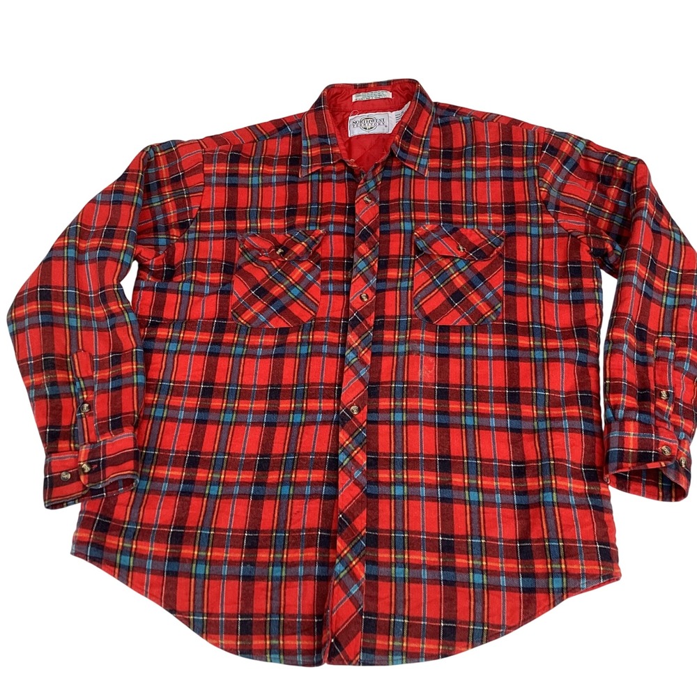 Northwest Territory Mens XL Red Plaid Quilted Lined Flannel Shirt Jacket Shacket